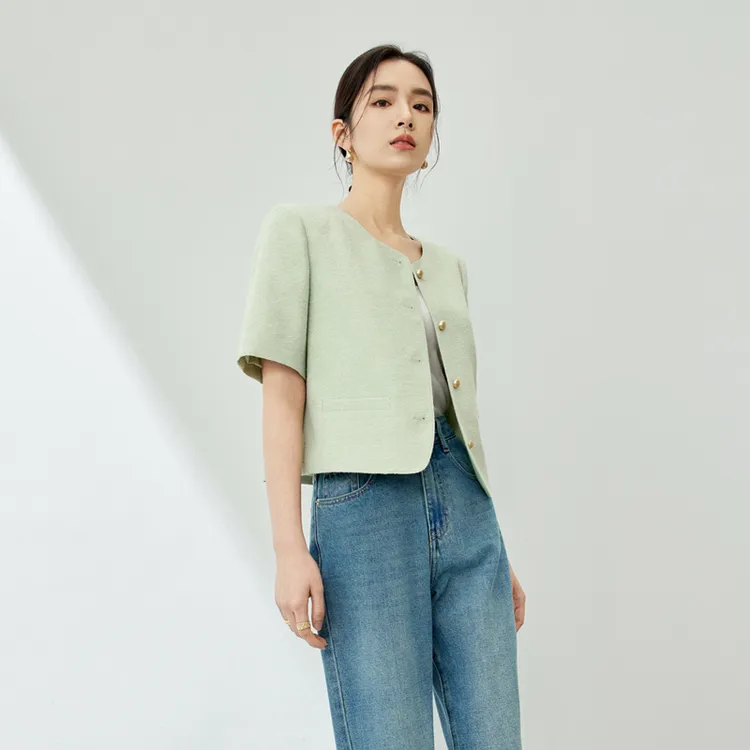 SENTUBILA Cropped Coats Women's White Jade Green-2