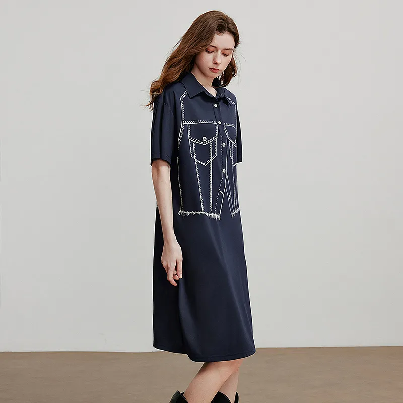 Initial Language Short Sleeved Dress Women's-5