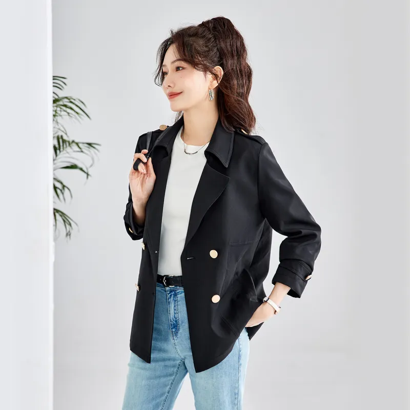 TERRE BLEUE Spring Fall Winter Trench Coat Loose Fit Women's-3