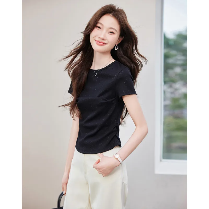 Love Elaine Set in Sleeve T Shirt Women's Cinched Waist-0