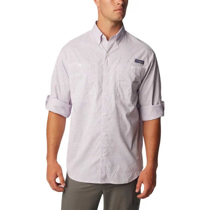 Columbia PFG Super Tamiami Shirt Men's Gray Red Square Plaid-1