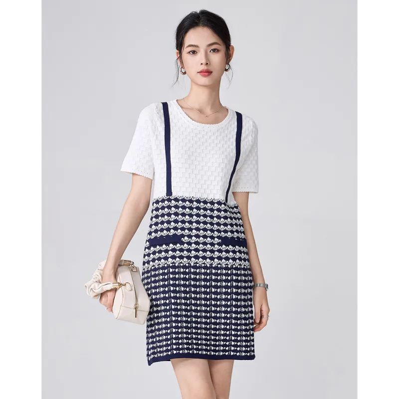 Love Elaine Short Sleeved Dress Women's Beige Apricot & Blue-1