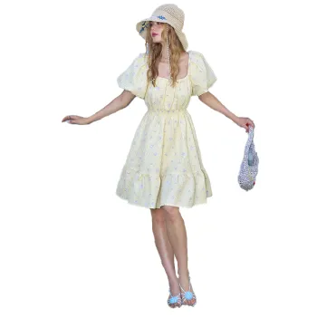 ELF SACK Short Sleeved Dress Women's Floral Yellow