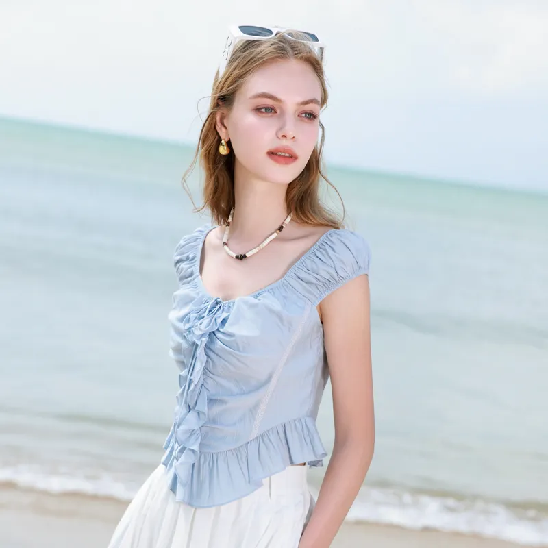 3COLOUR Chiffon Shirt Women's Glacier Blue-2