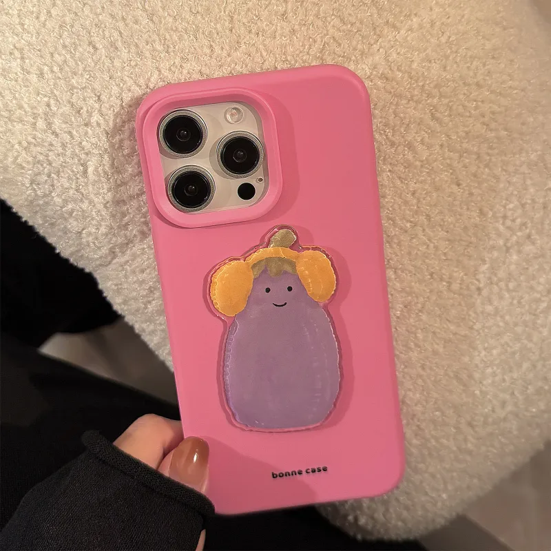 Cuttlefish Grid TPU Material Cute Vegetable Eggplant DIY Phone Case Compatible With Apple 12/16/15/14/13/11-6