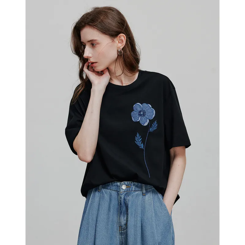 Initial Language Drop Shoulder Sleeve T Shirt Women's-1