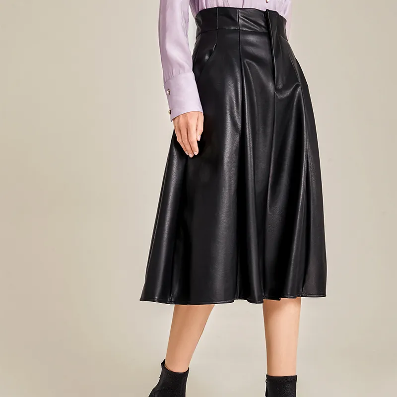 ELLE Leather Long Skirts Women's-7
