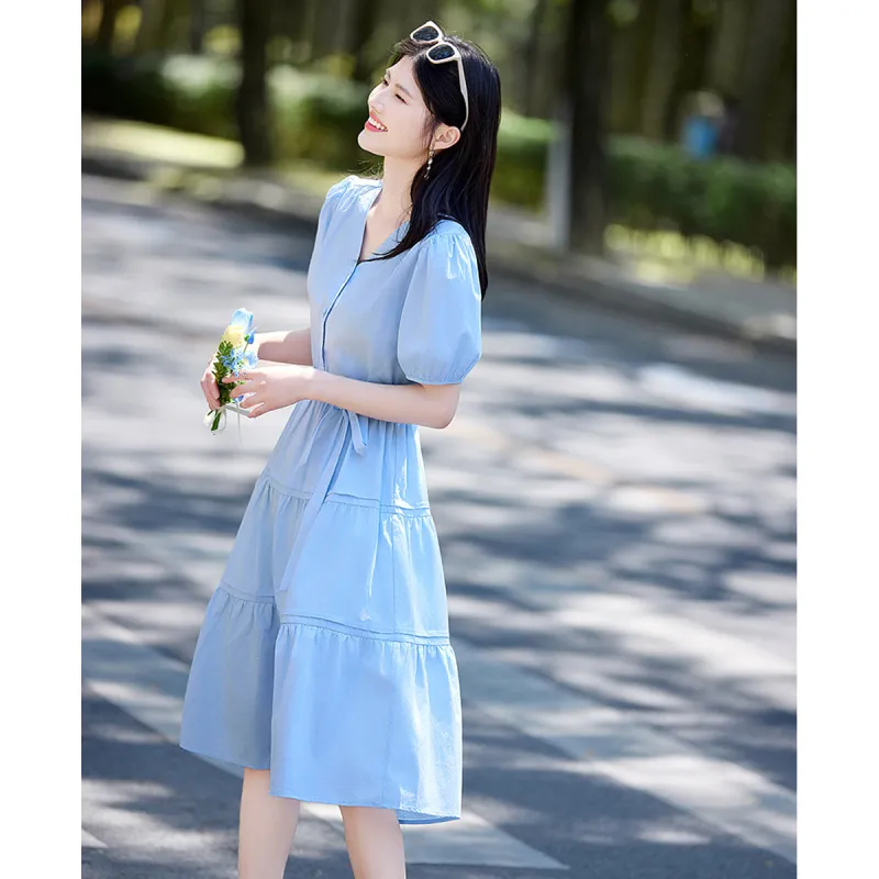 Still Quiet Short Sleeved Dress Women's Snow Crystal Blue-3