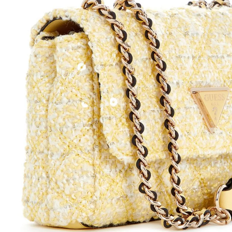 GUESS Fabric+Artificial Leather Envelope Bag, Shoulder Bag Women's Yellow-6