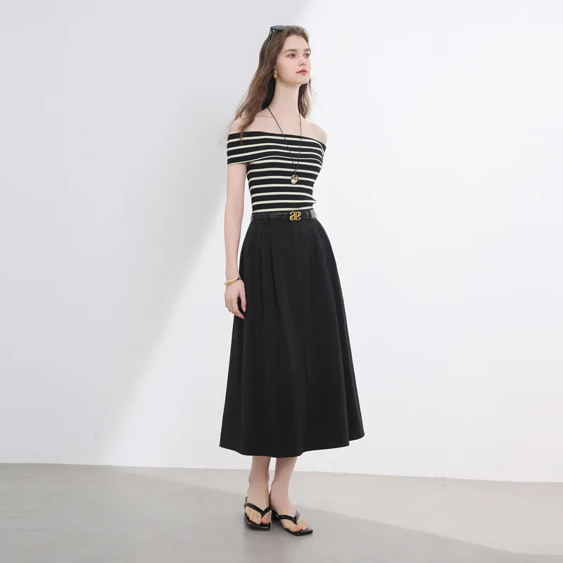 3COLOUR Casual Long Skirt Women's Classic Black-2