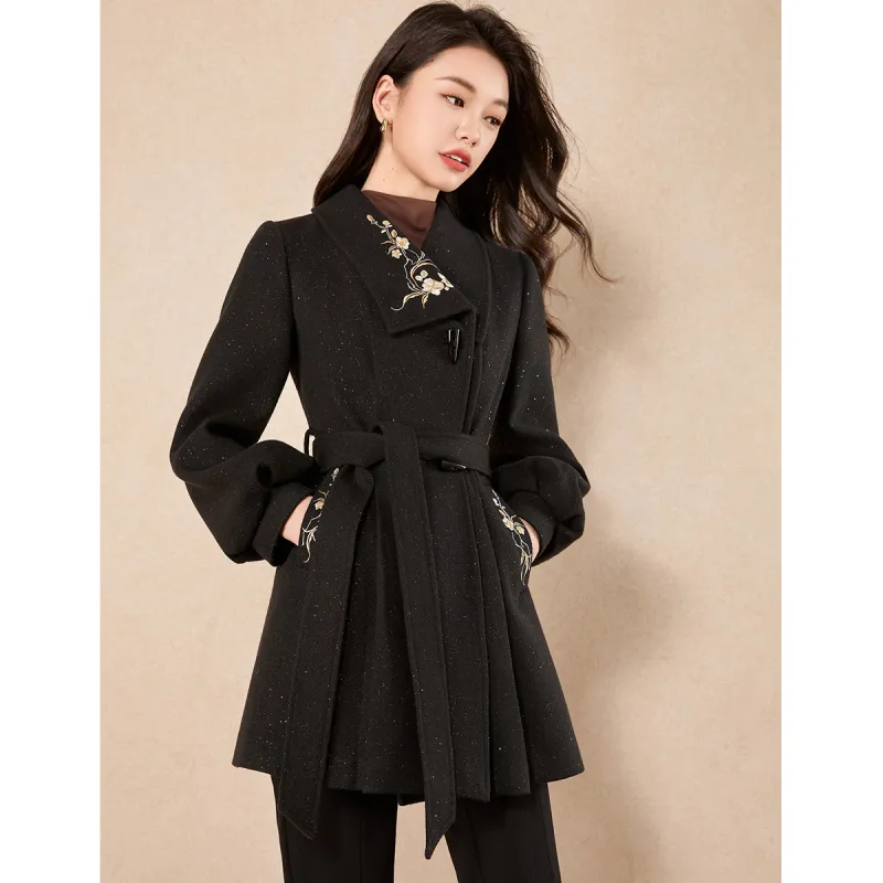 Mylan Spring Fall Coats Cinched Waist Women's Black-3