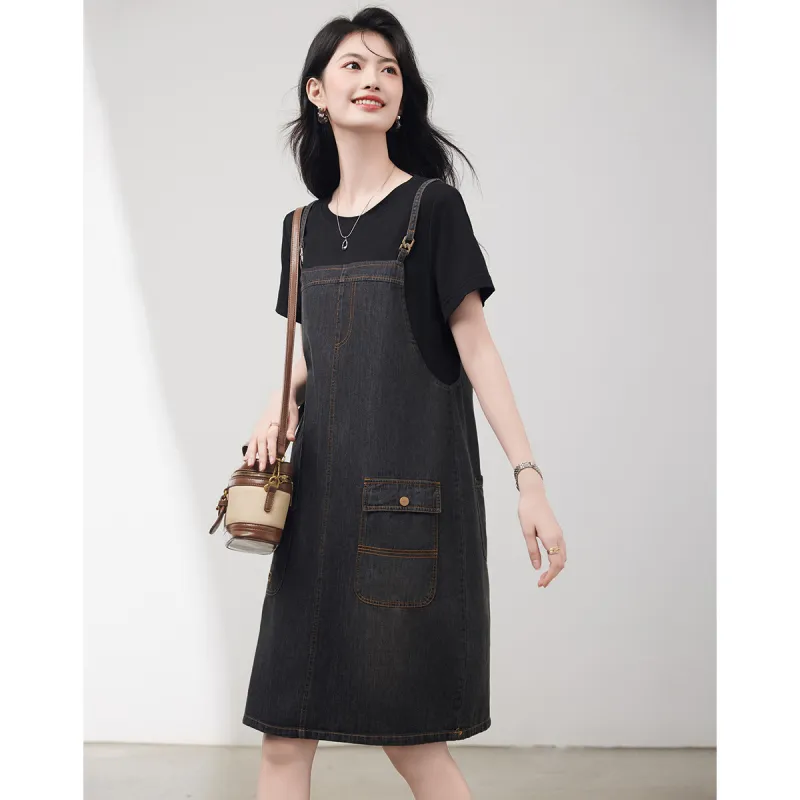 Like The Age Of Water Spring And Summer Long Sleeved Dresses Loose Fit Women's Black-3