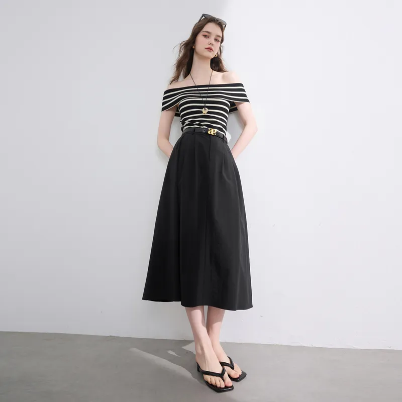 3COLOUR Casual Long Skirt Women's Classic Black-5