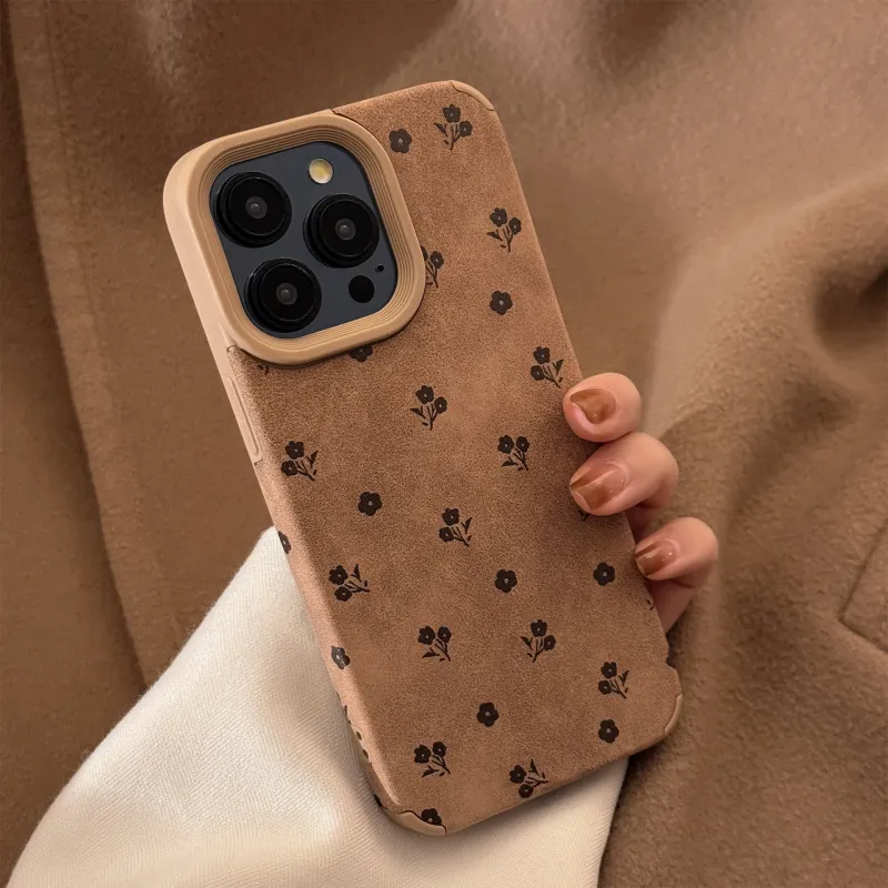 Cuttlefish Grid TPU Material Ins Suede French Floral Small Niche Phone Case Compatible With Apple 16/15/14/13/12/11-2