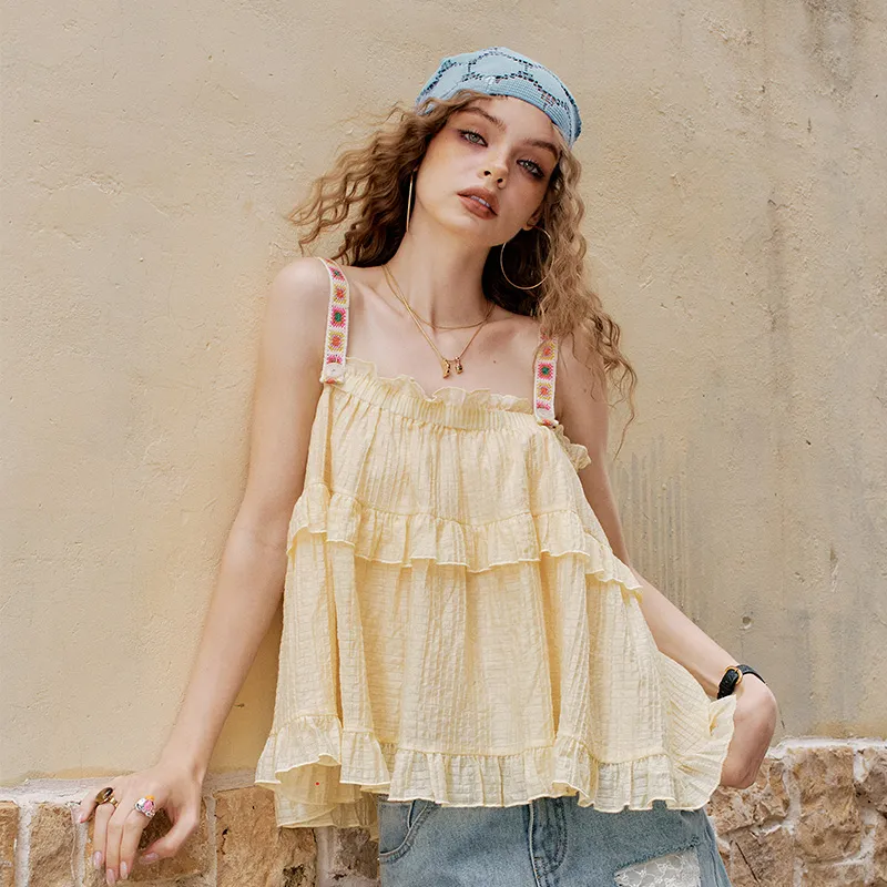 ELF SACK Chiffon Shirts Women's Lightweight Yellow-5