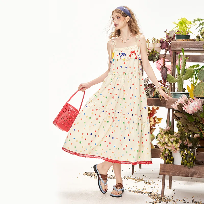 ELF SACK Slip Dresses Women's Light Yellow Polka Dot-5