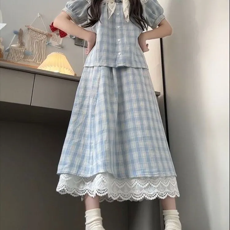 XIANSINIAO Two Piece Skirt Sets Women's Blue-3