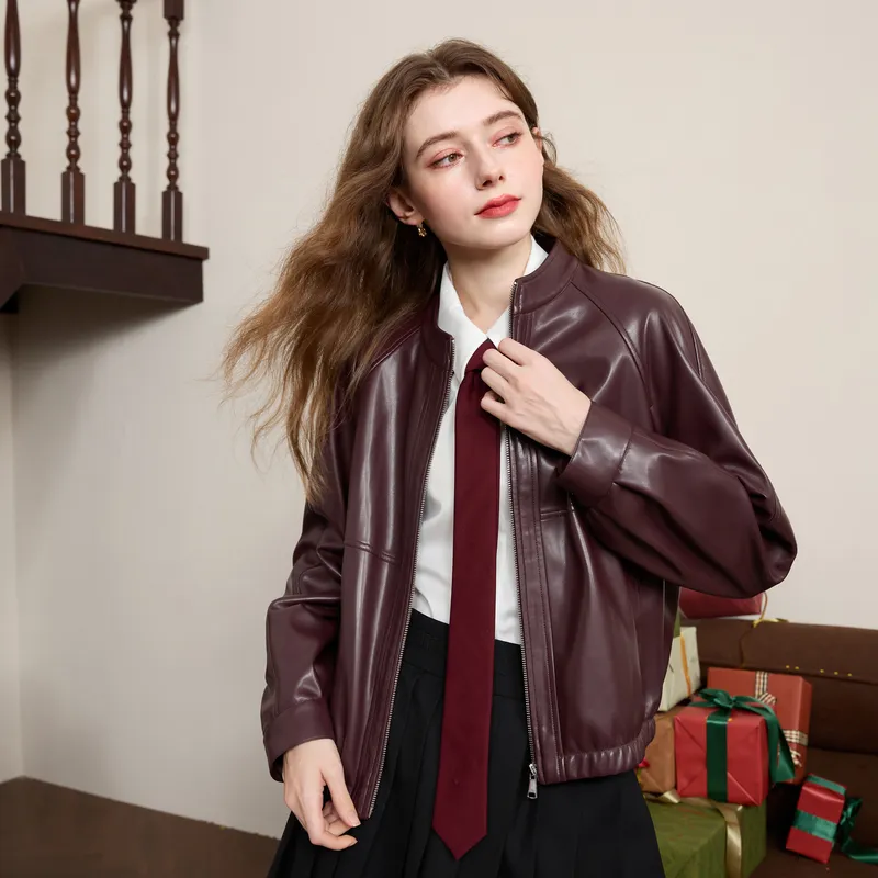 3COLOUR Cropped Coat Women's Cherry Red-5