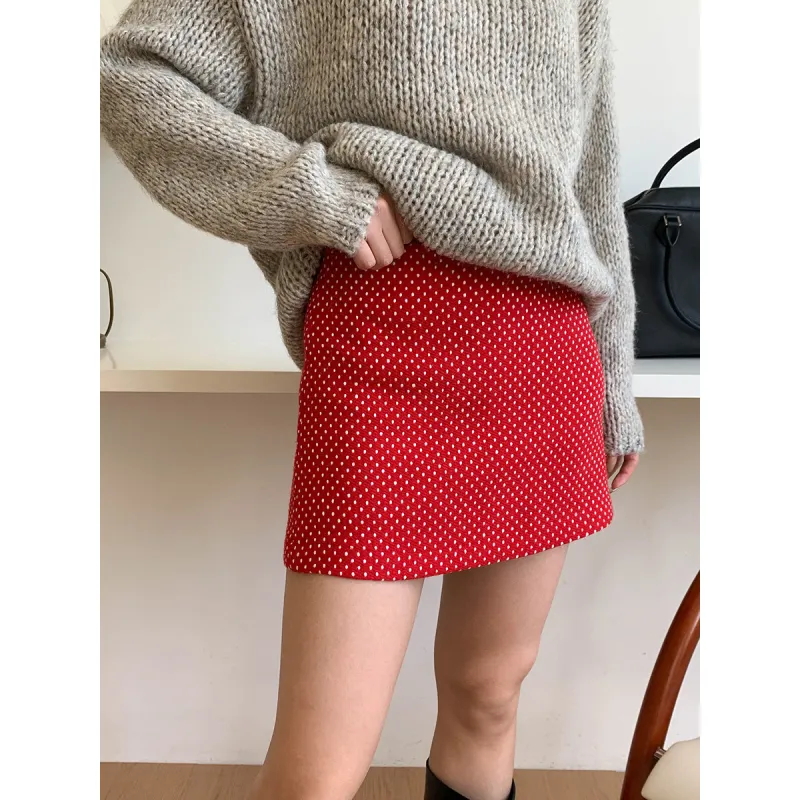 ONE SHALLOW Casual Red Skirt Short Skirt Women's-3