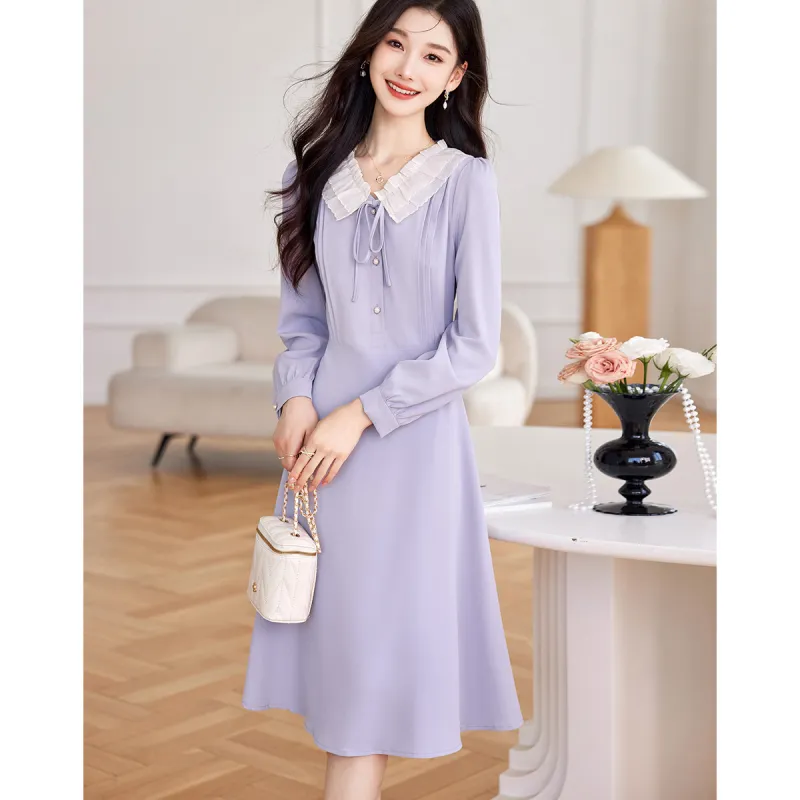 Like The Age Of Water Long Sleeved Dress Women's Purple-1