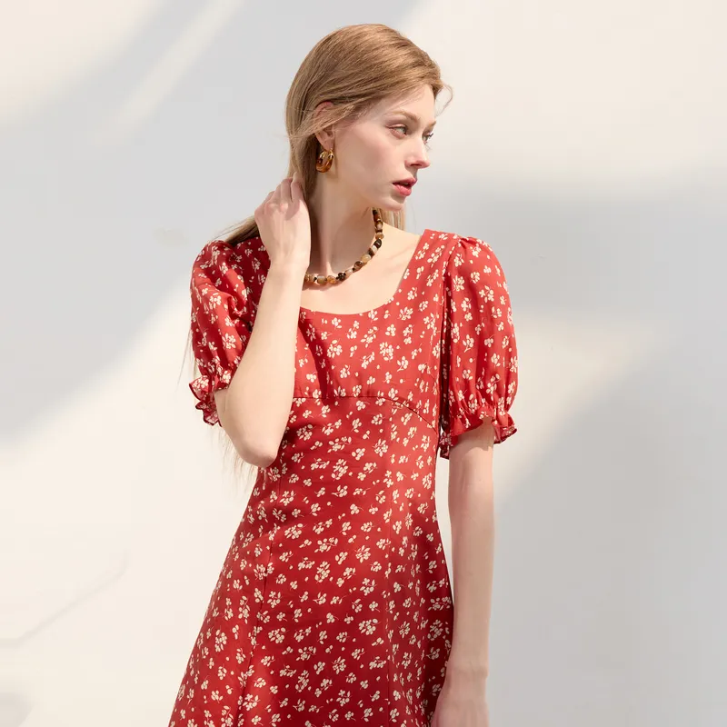 3COLOUR Short Sleeved Dress Women's Red White Floral-3