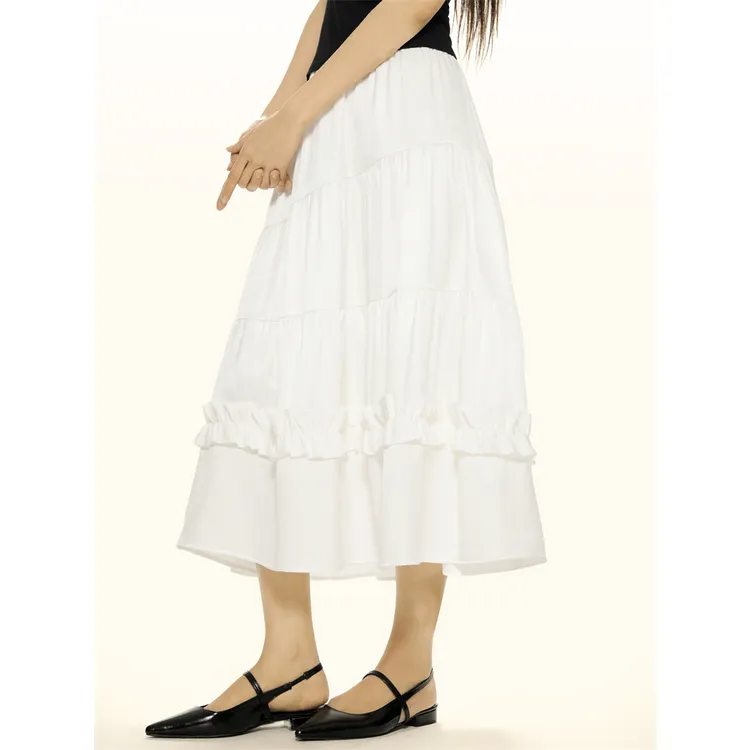 ZAVK Casual Long Skirt Women's White-3