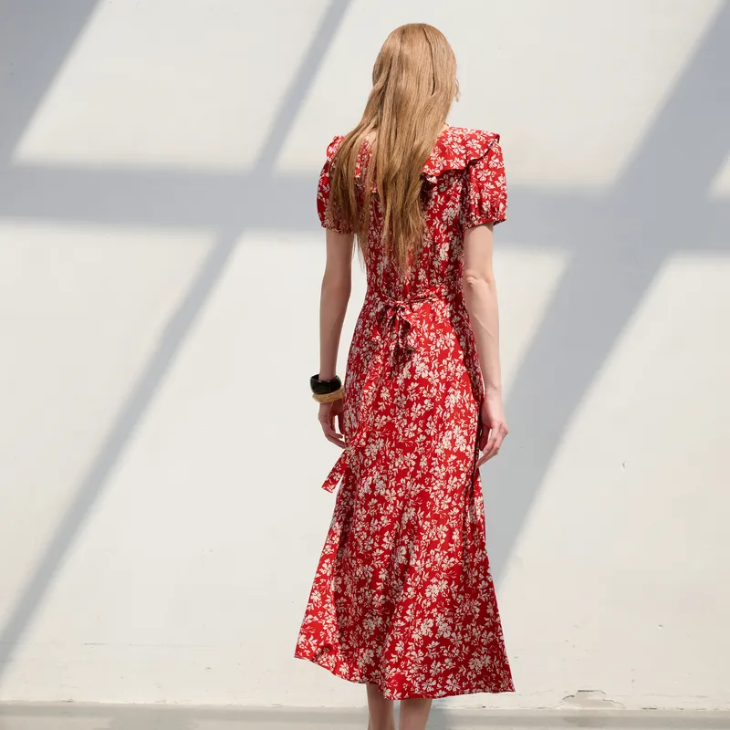 3COLOUR Short Sleeved Dress Women's Red Floral-6