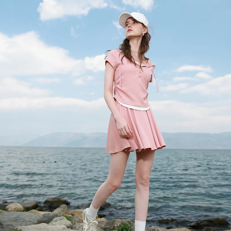 3COLOUR Casual Suits Women's Clothing Sets Cinnamon Powders Top+Skirt-5
