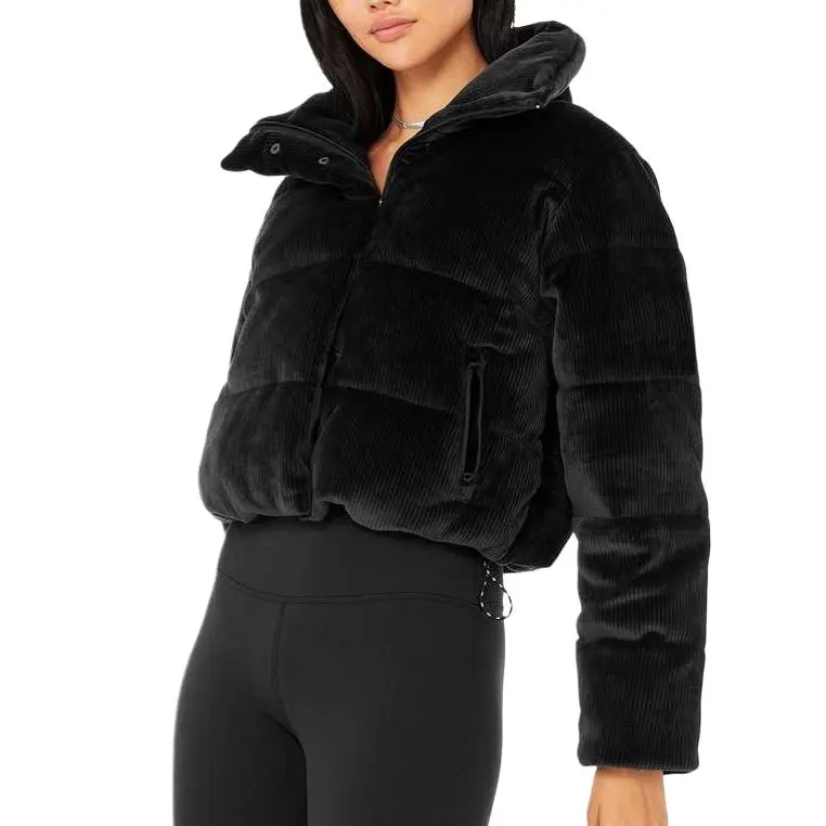 Alo Yoga RIBBED VELOUR GOLD RUSH PUFFER Puffer Jacket Women's Black-2