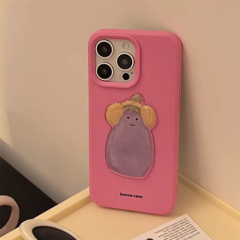 Cuttlefish Grid TPU Material Cute Vegetable Eggplant DIY Phone Case Compatible With Apple 12/16/15/14/13/11-5
