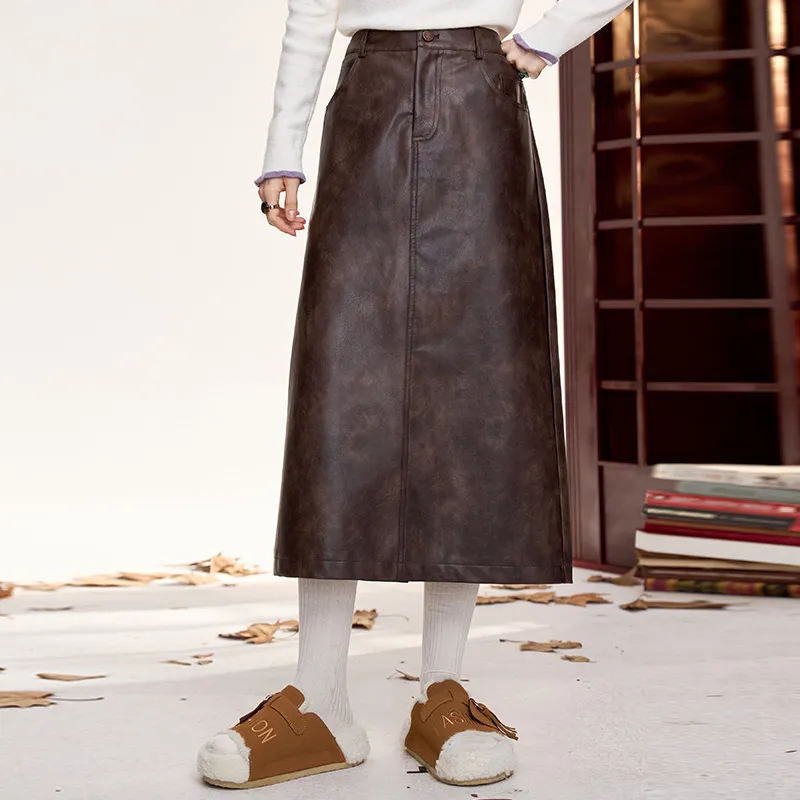 ELF SACK Patchy Polished PU Leather Skirt Women's-1
