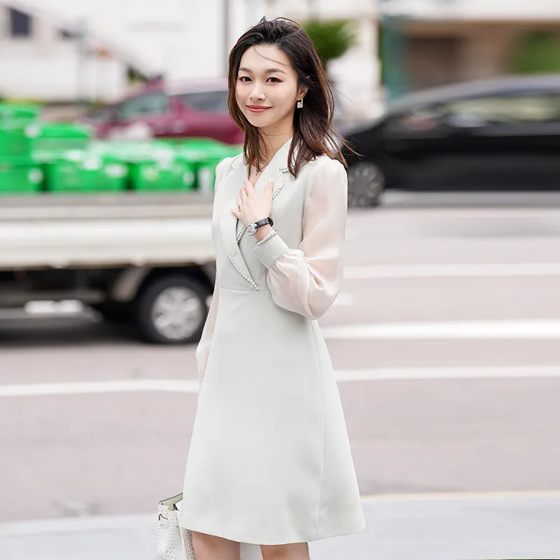 ONE SHALLOW Long Sleeved Dresses Women's Green-3
