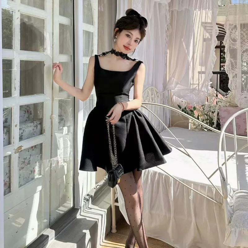 GLEE DIARY Slip Dress Women's Black-4