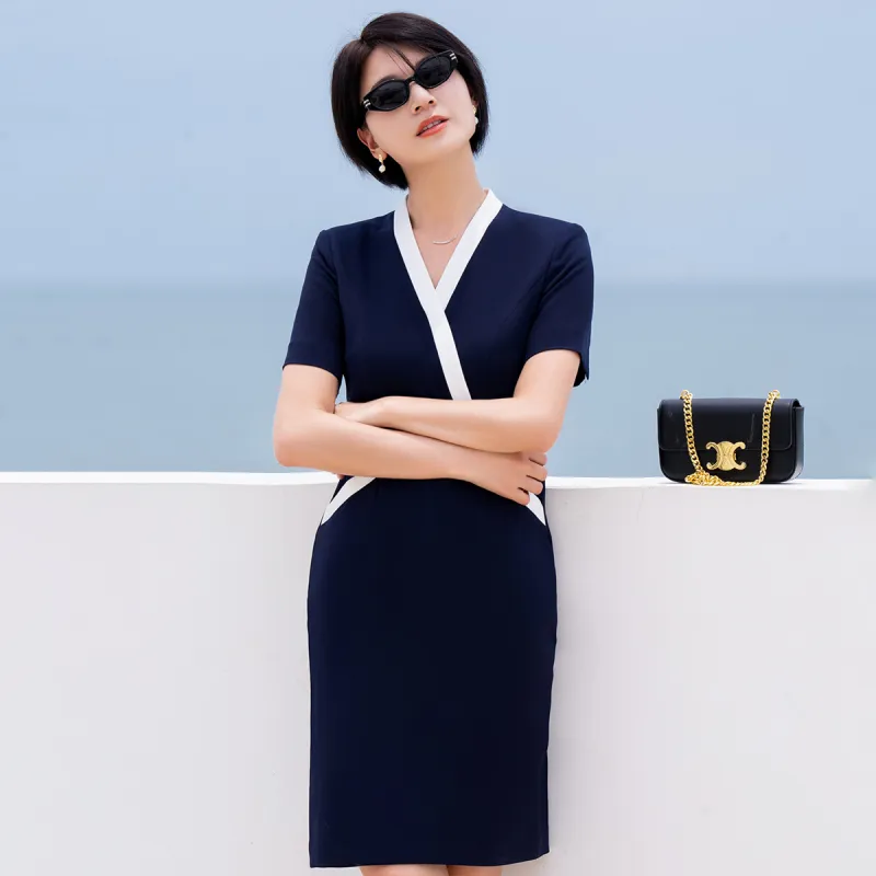 ONE SHALLOW Short-Sleeved Dresses Women's Navy Blue-1