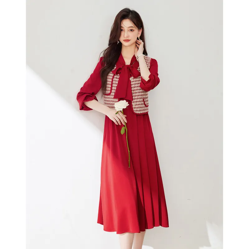 Like The Age Of Water Spring Long Sleeved Dress Loose Fit Women's Red-1