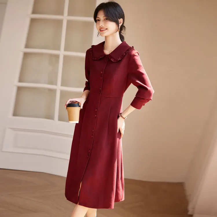 Still Quiet Long Sleeved Dress Women's Red-1