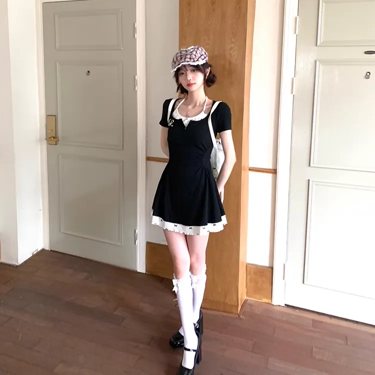 QYPRF Short Sleeved Dress Women's Black-4