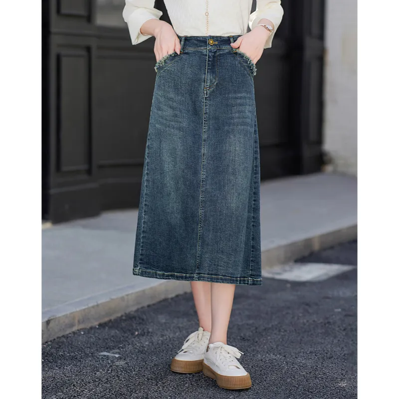 Like The Age Of Water Denim Long Skirt Women's Blue-3