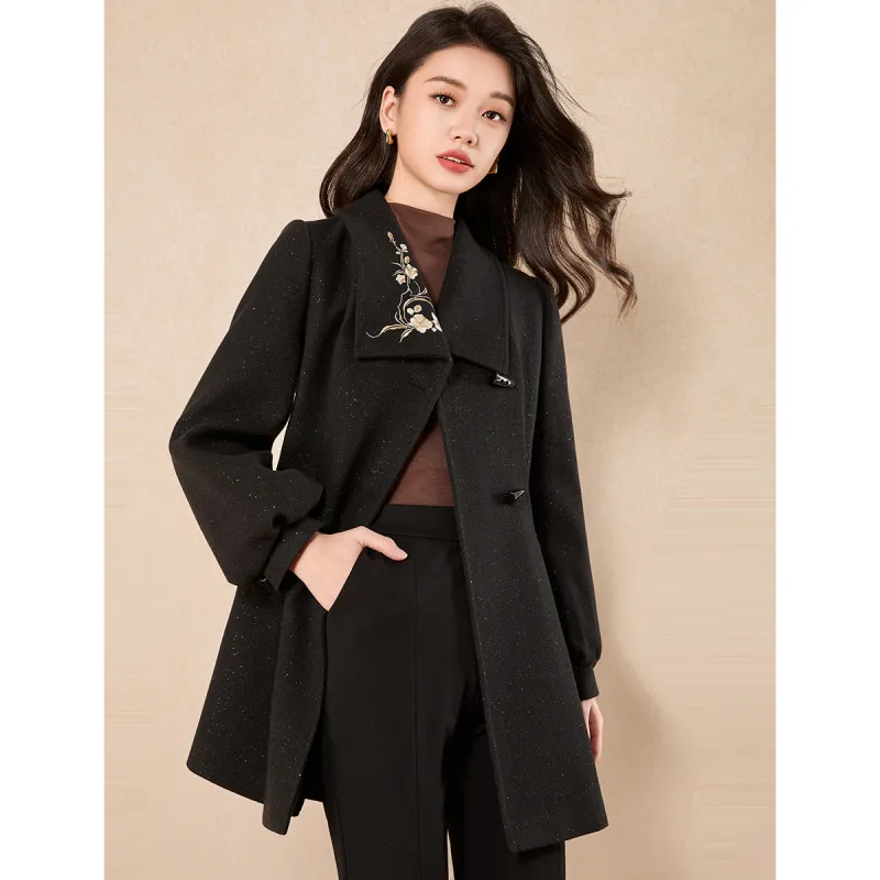 Mylan Spring Fall Coats Cinched Waist Women's Black-4