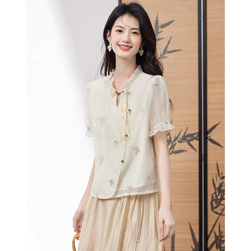 XINFEIYU T Shirts Women's Beige-2