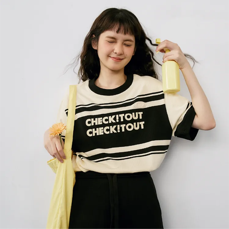 Checkitout T Shirt Unisex Black Beige White-1