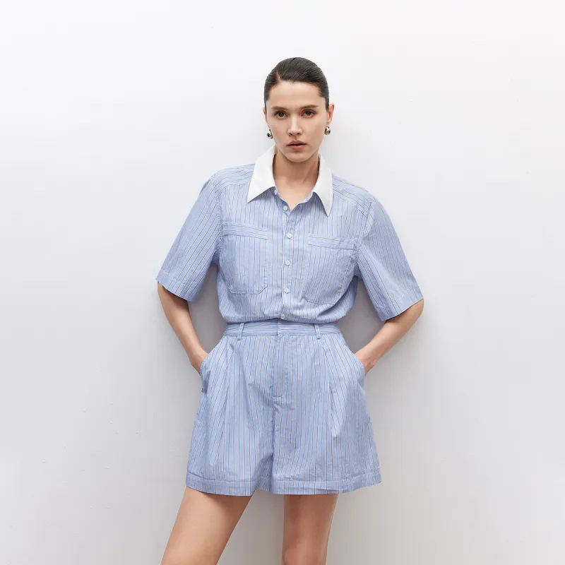 ONLY Casual Shorts Women's Sky Blue With White Stripes-5