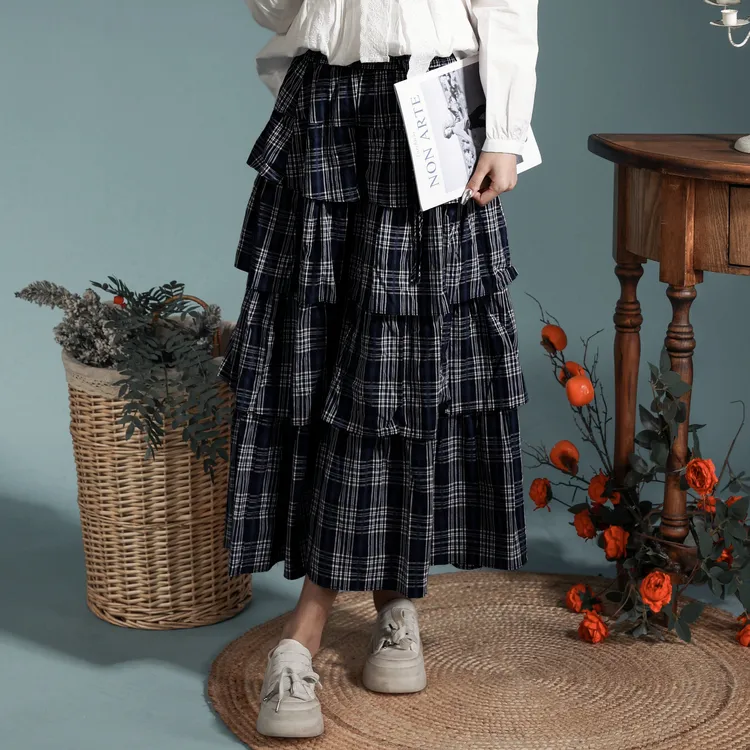 SETIROM Casual Long Skirt Women's Plaid-5