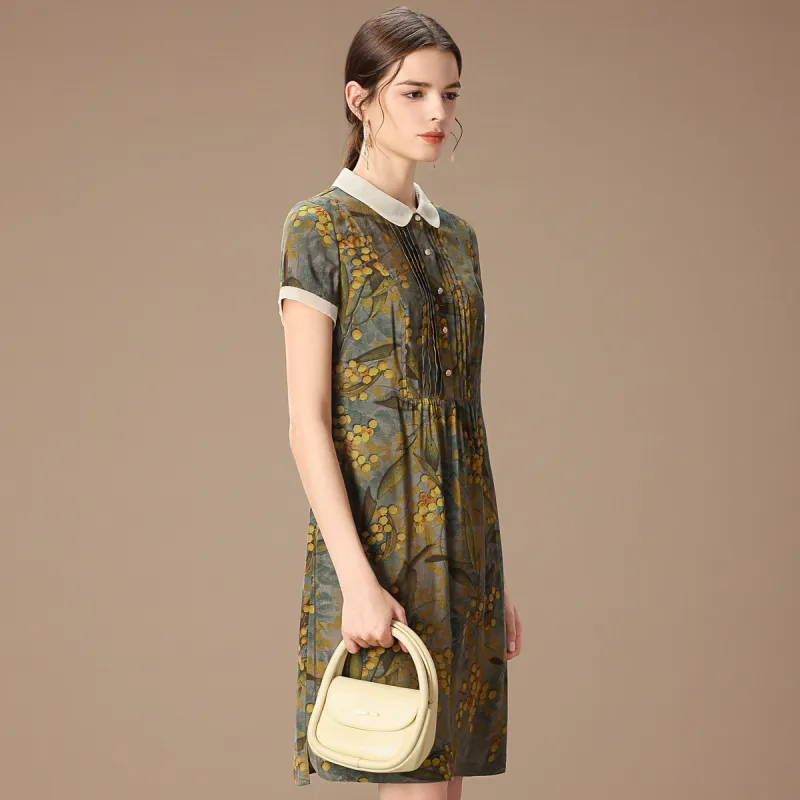 FENHONGMALI Short Sleeved Dress Women's Yellow Floral-2