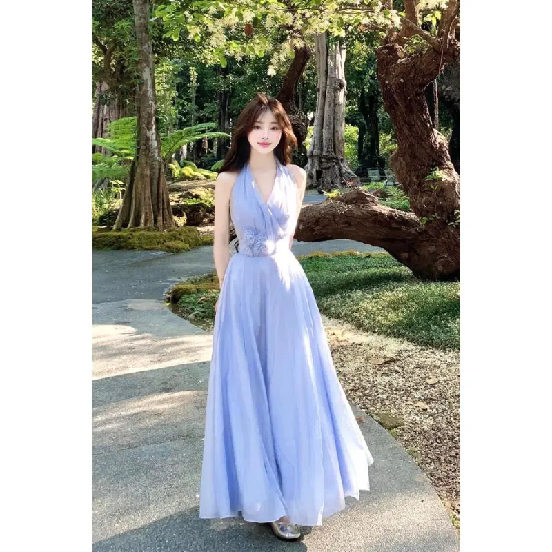 Flowers In Water Summer Sleeveless Dress Women's Image Color-4