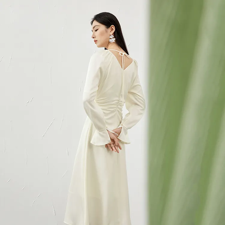 SENTUBILA Long Sleeved Dresses Women's Apricot-2