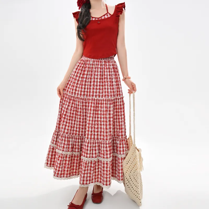 SNBL Casual Long Skirts Women's Red-7