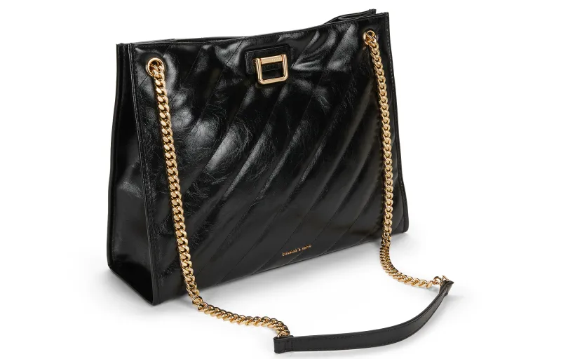 CHARLES&KEITH PU Shoulder Bag Large Size Women's Black/Milk White/Fuchsia-2