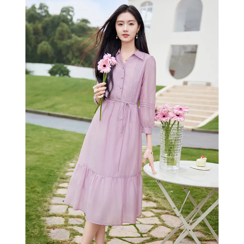 Like The Age Of Water Fall Long Sleeved Dress Regular Women's Purple-0