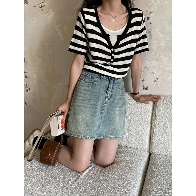 ONE SHALLOW Denim Short Skirts Women's-3